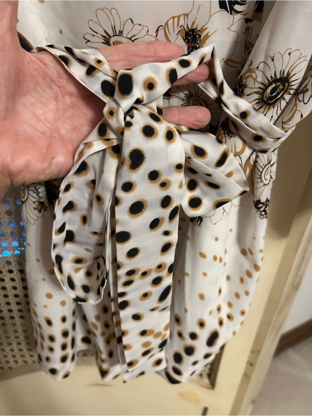 BCBGMaxAzria White Blouse with Gold & Black Floral Dot Print - Picture 2 of 8